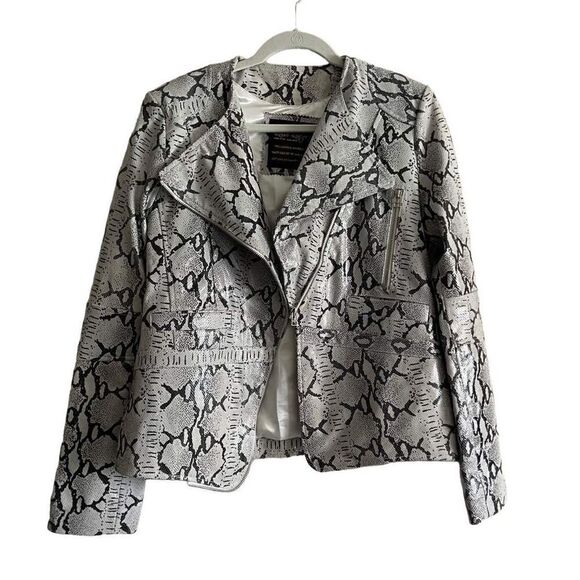 Lusso Leather womans grey snake print leather jacket size M - Picture 2 of 10